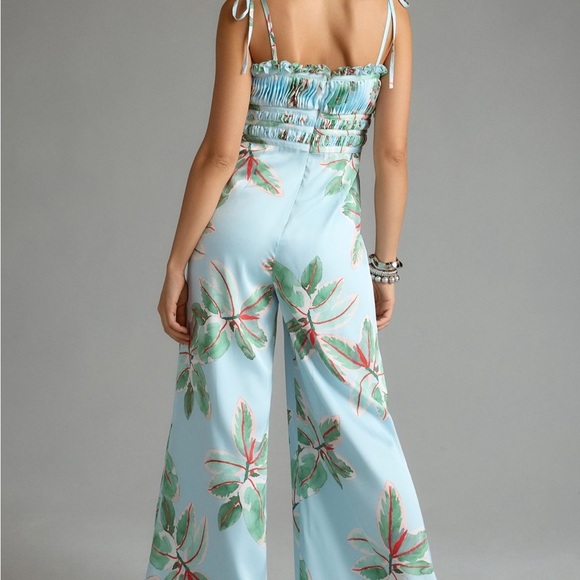 Anthropologie Hutch Ruched Jumpsuit Light Blue Tropical Sz 10 NEW - Picture 5 of 16